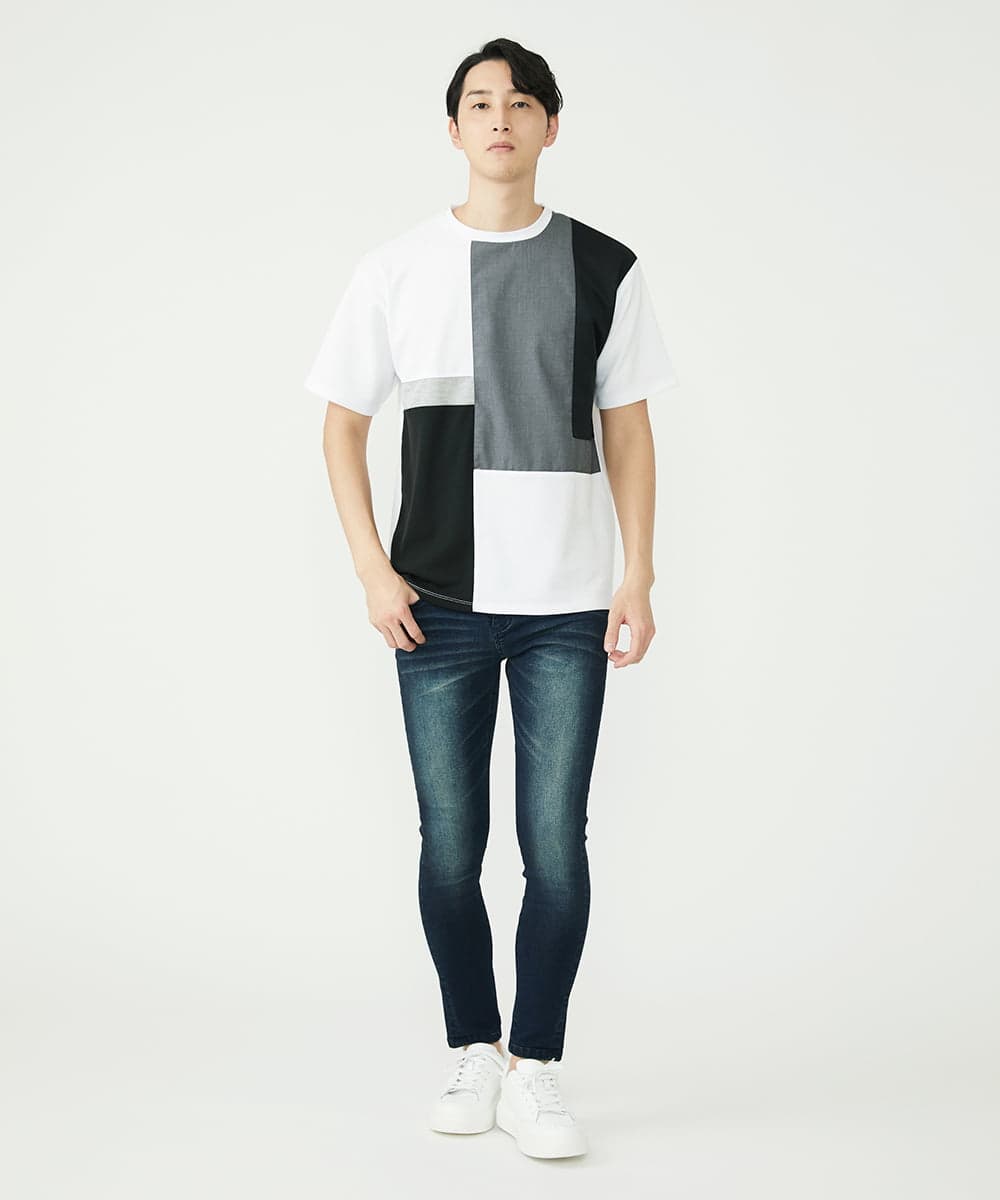 MKKGU84059 MK MICHEL KLEIN HOMME(MKミッシェルクランオム) ブロック柄カットソー ホワイト(90)