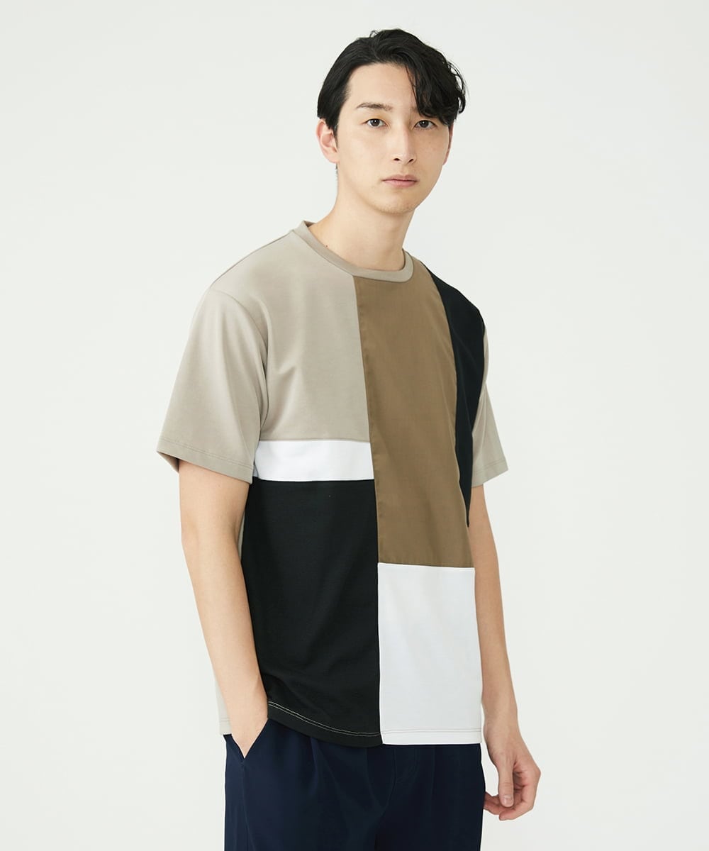 MKKGU84059 MK MICHEL KLEIN HOMME(MKミッシェルクランオム) ブロック柄カットソー ライトグレー(91)