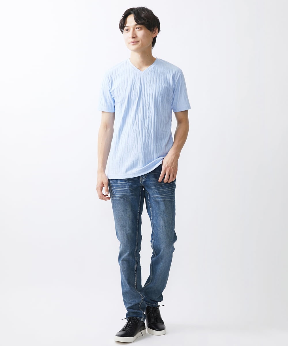 MKKGV57059 MK MICHEL KLEIN HOMME(MKミッシェルクランオム)  【ON/OFF対応】ジオメトリックリンクスカットソー ライトブルー
