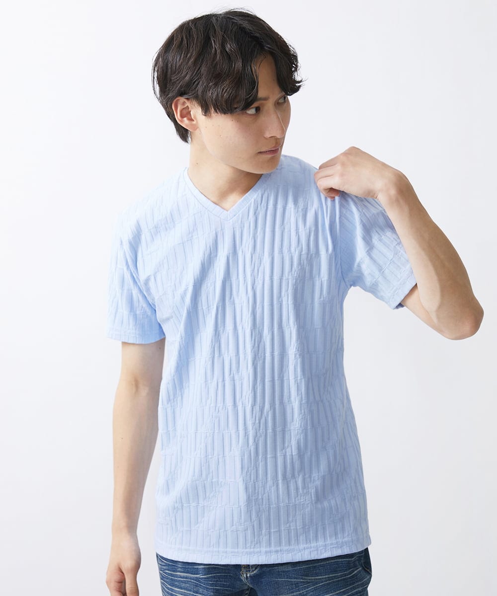 MKKGV57059 MK MICHEL KLEIN HOMME(MKミッシェルクランオム)  【ON/OFF対応】ジオメトリックリンクスカットソー ライトブルー