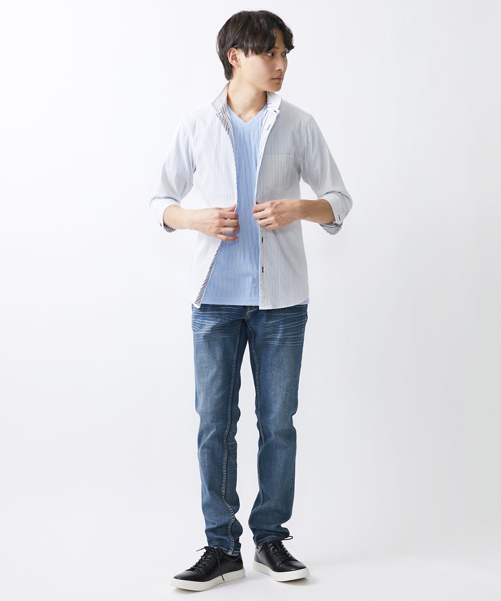 MKKGV57059 MK MICHEL KLEIN HOMME(MKミッシェルクランオム)  【ON/OFF対応】ジオメトリックリンクスカットソー ライトブルー