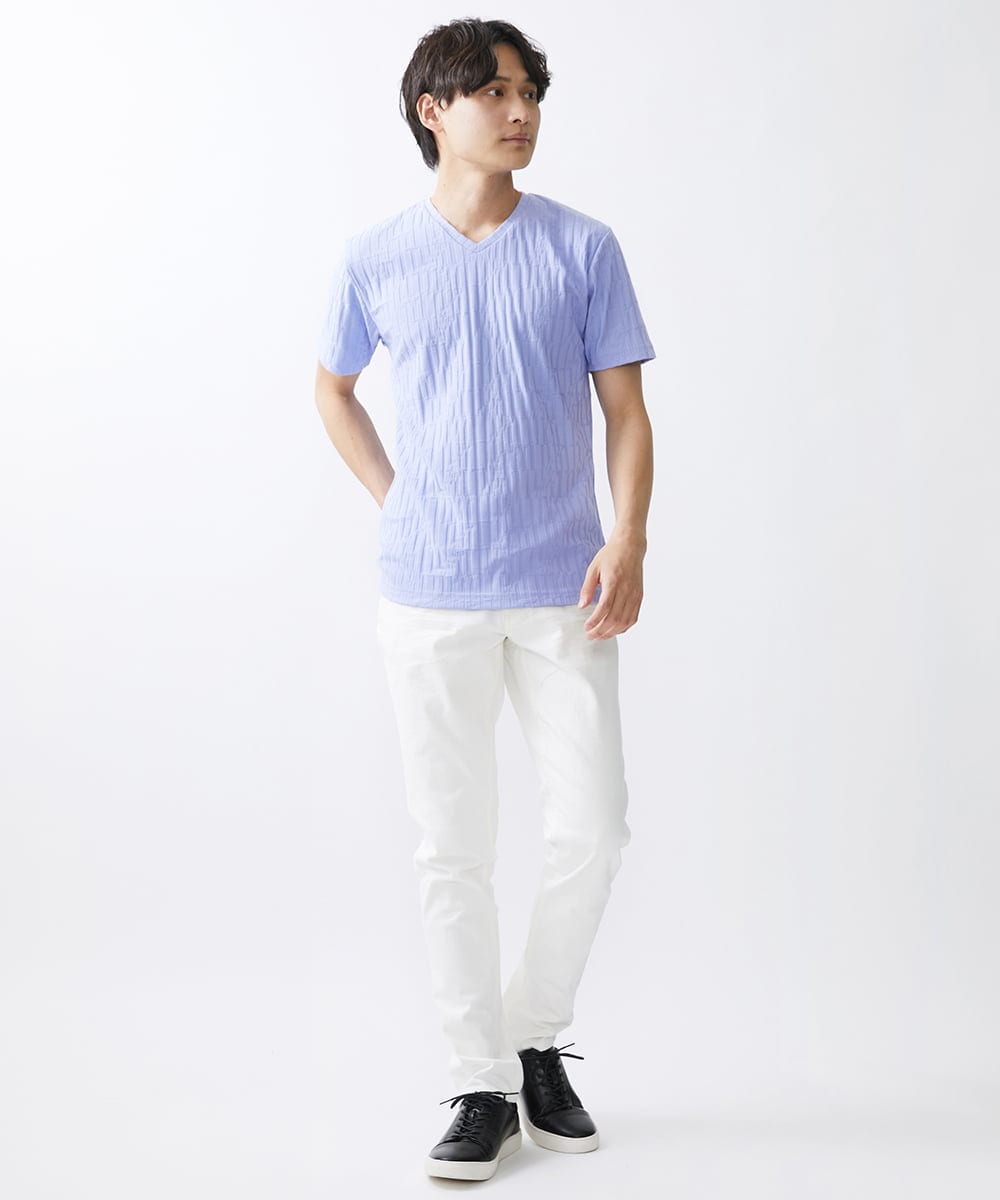 MKKGV57059 MK MICHEL KLEIN HOMME(MKミッシェルクランオム)  【ON/OFF対応】ジオメトリックリンクスカットソー ラベンダー