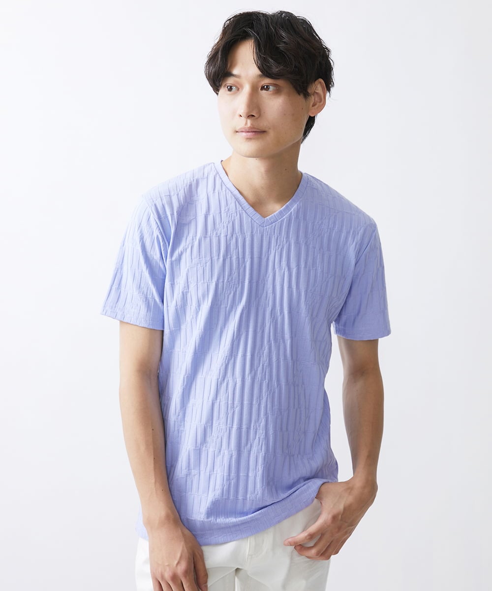 MKKGV57059 MK MICHEL KLEIN HOMME(MKミッシェルクランオム)  【ON/OFF対応】ジオメトリックリンクスカットソー ラベンダー