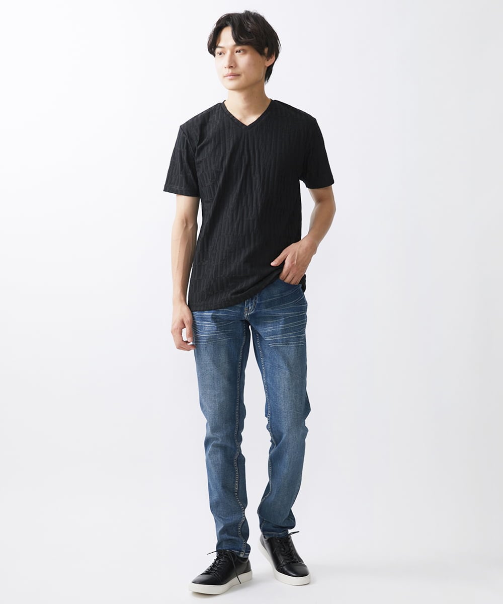 MKKGV57059 MK MICHEL KLEIN HOMME(MKミッシェルクランオム)  【ON/OFF対応】ジオメトリックリンクスカットソー ブラック