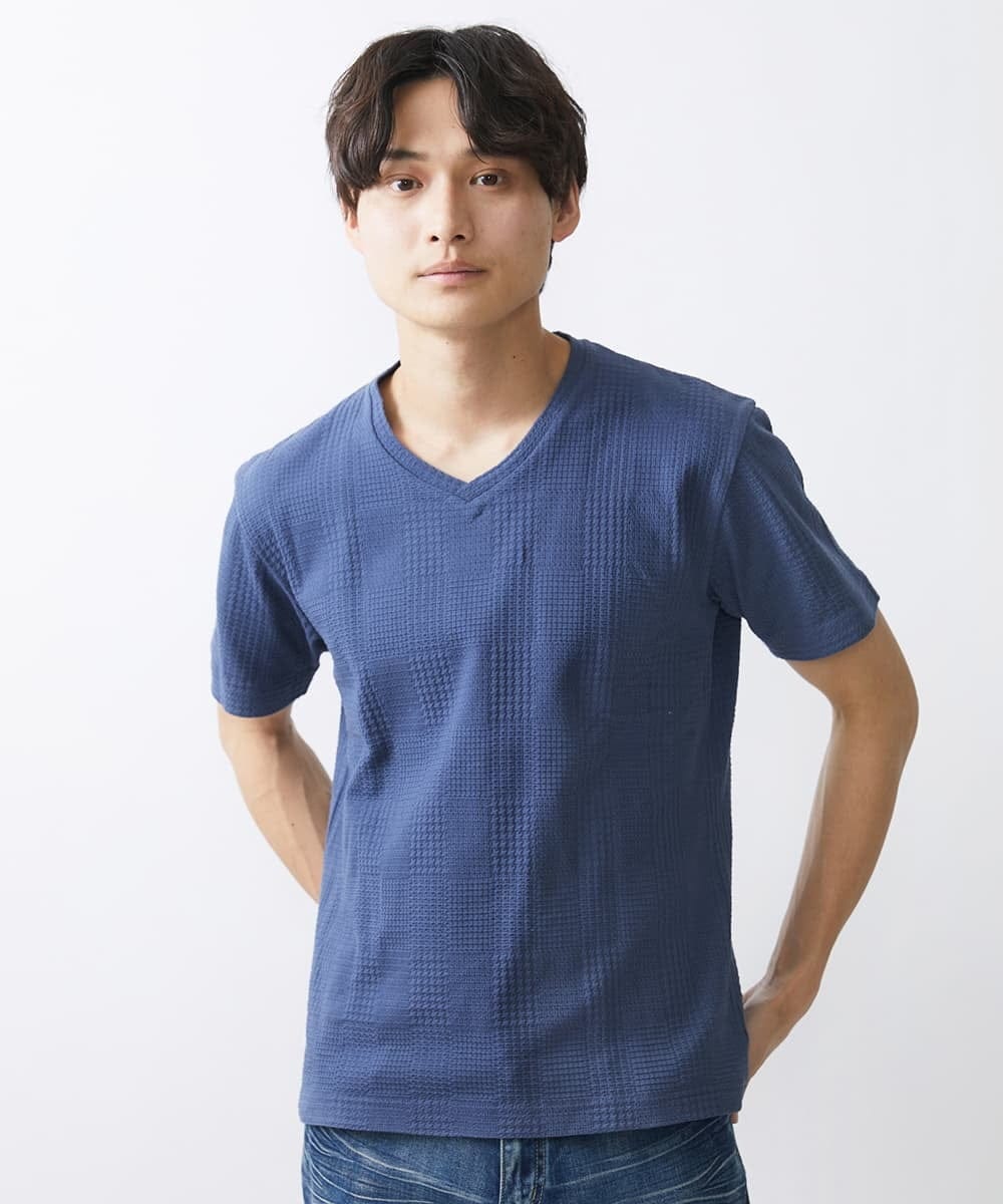 MKKGV59079 MK MICHEL KLEIN HOMME(MKミッシェルクランオム) グレンチェックリンクスカットソー ブルー