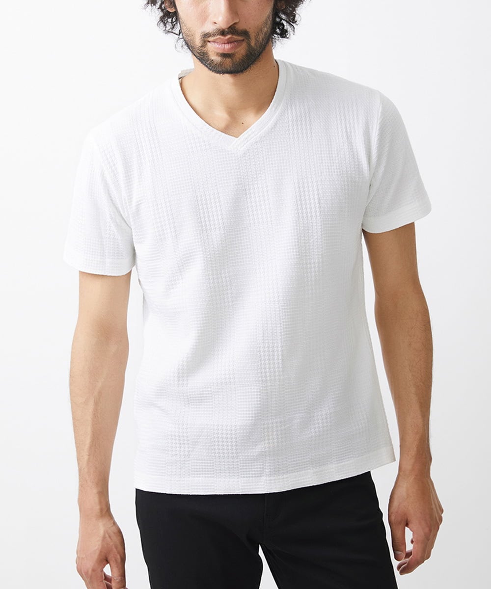MKKGV59079 MK MICHEL KLEIN HOMME(MKミッシェルクランオム) グレンチェックリンクスカットソー ホワイト