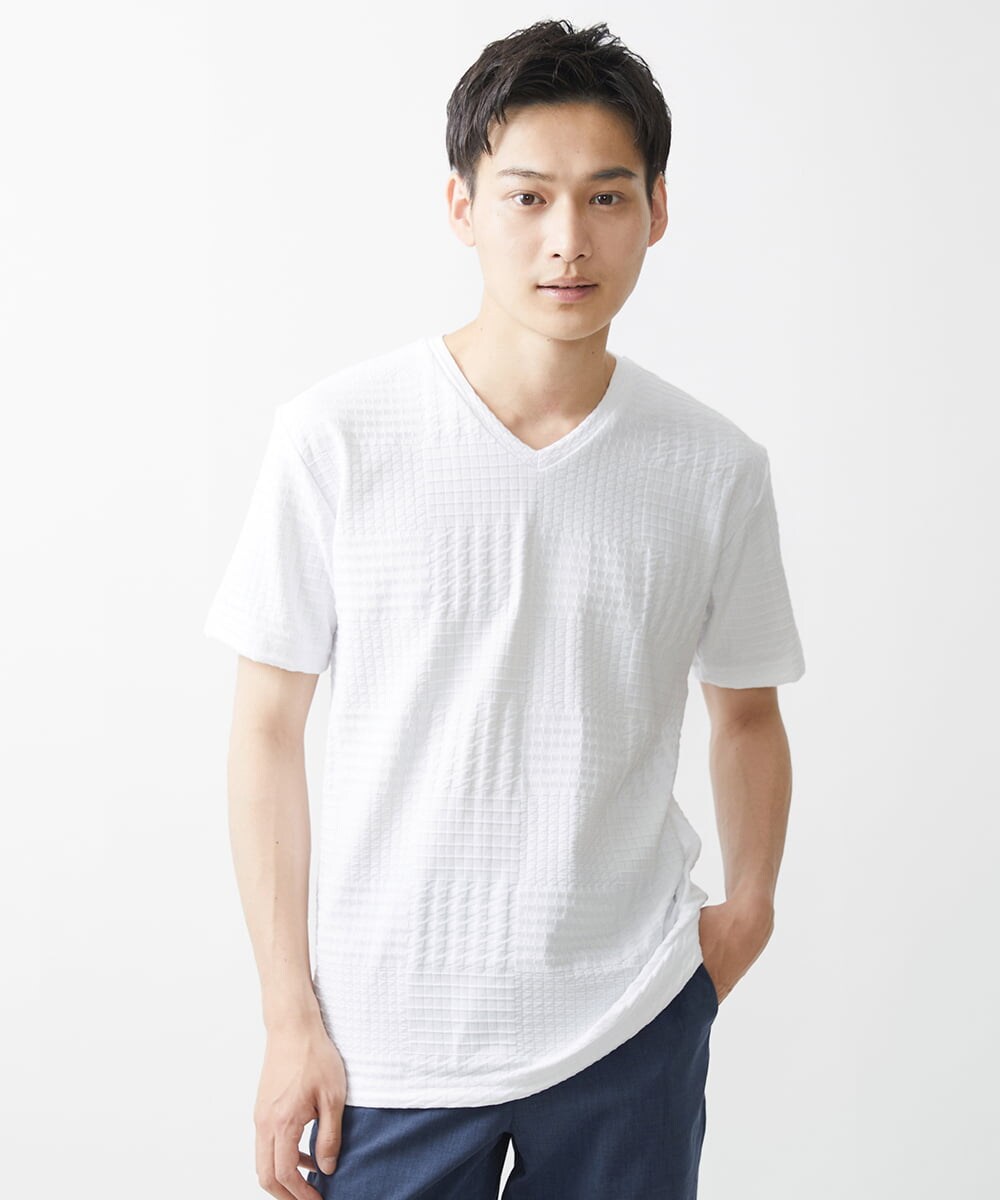 MKKGV59079 MK MICHEL KLEIN HOMME(MKミッシェルクランオム) グレンチェックリンクスカットソー ホワイト