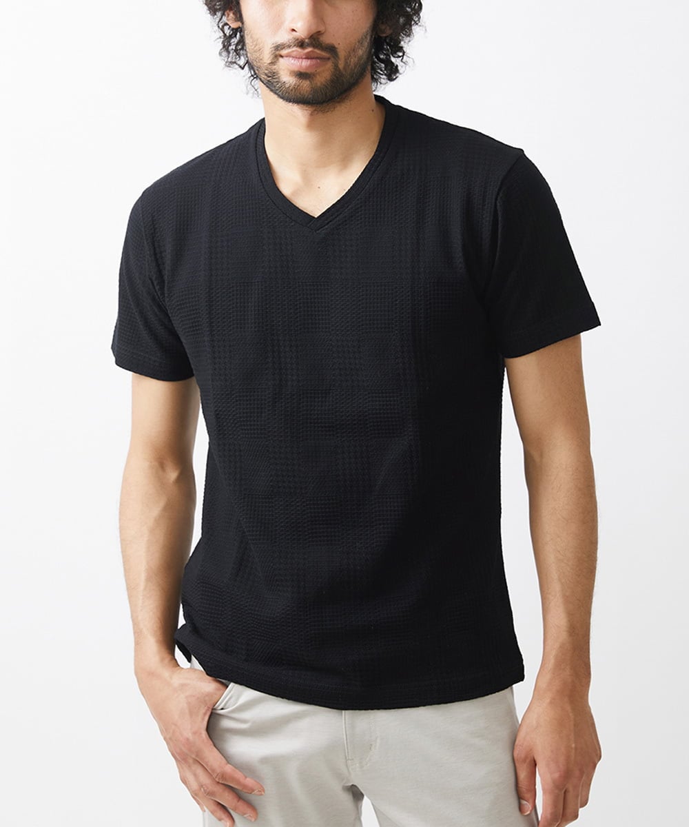 MKKGV59079 MK MICHEL KLEIN HOMME(MKミッシェルクランオム) グレンチェックリンクスカットソー ブラック