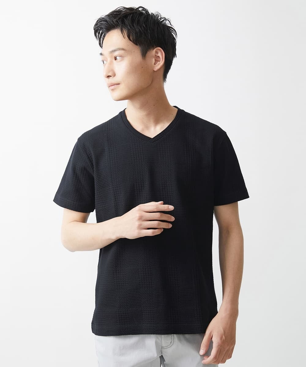 MKKGV59079 MK MICHEL KLEIN HOMME(MKミッシェルクランオム) グレンチェックリンクスカットソー ブラック