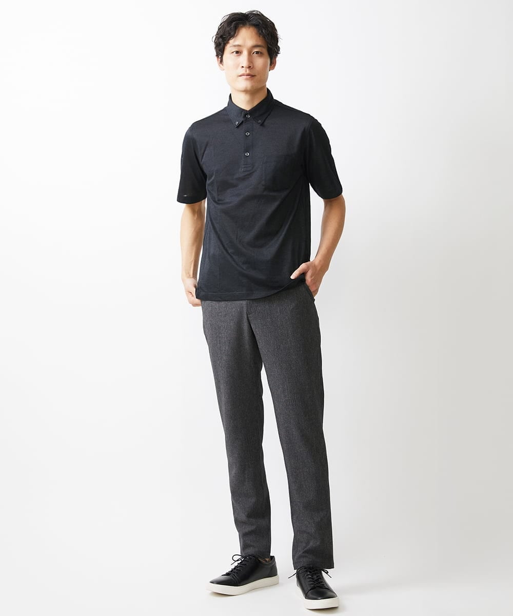 MKKGV60120 MK MICHEL KLEIN HOMME(MKミッシェルクランオム) 【日本製生地】ポロシャツ/ ビンテージフォギーカノコ  ブラック