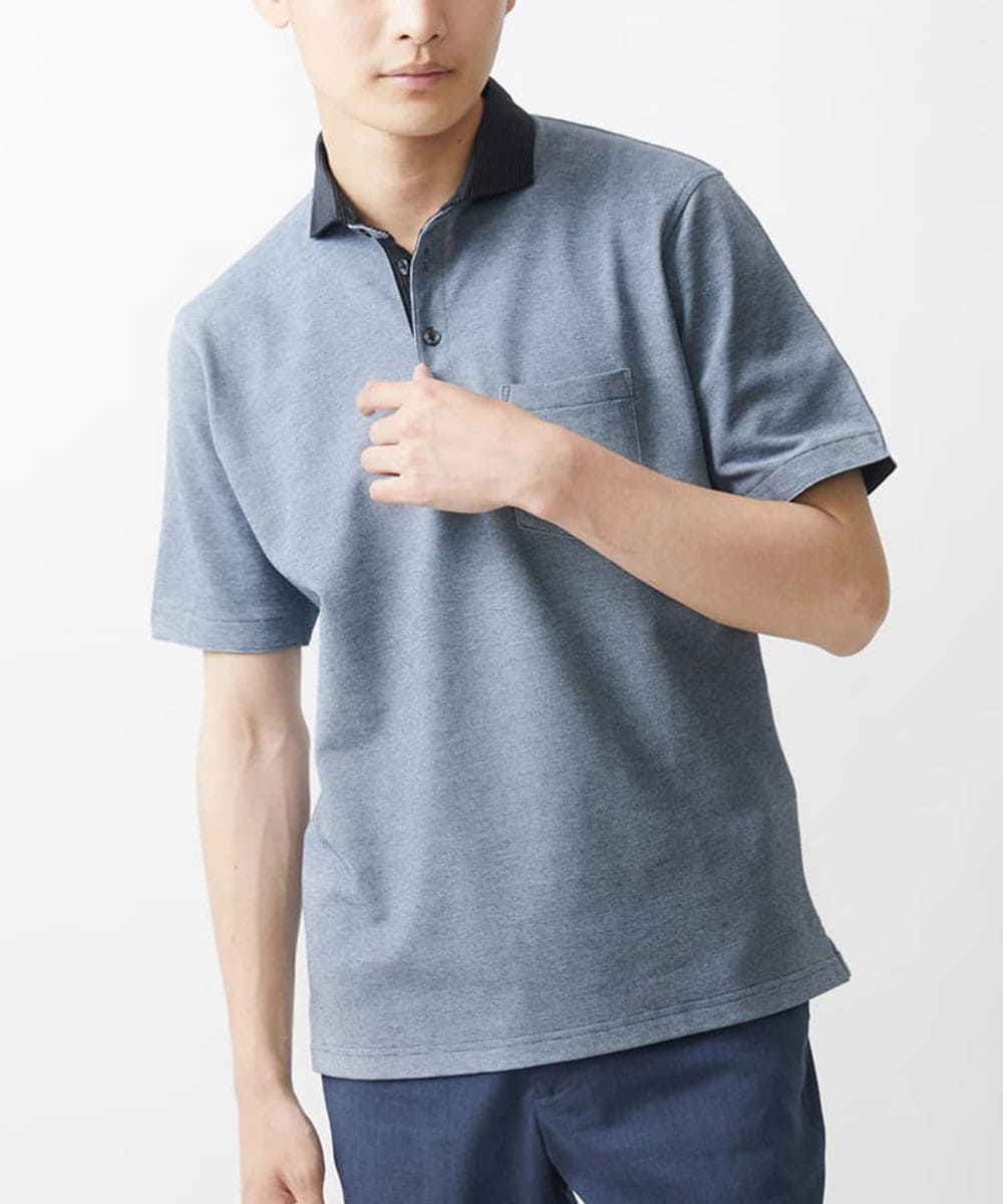 MKKGV62095 MK MICHEL KLEIN HOMME(MKミッシェルクランオム) 【大きいサイズあり】ポロシャツ/TCメランジ ブルー