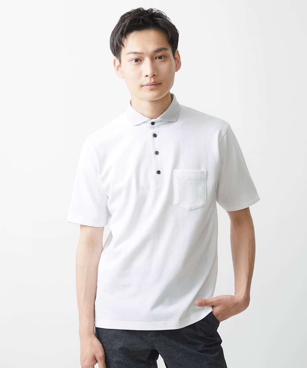 MKKGV62095 MK MICHEL KLEIN HOMME(MKミッシェルクランオム) 【大きいサイズあり】ポロシャツ/TCメランジ ホワイト