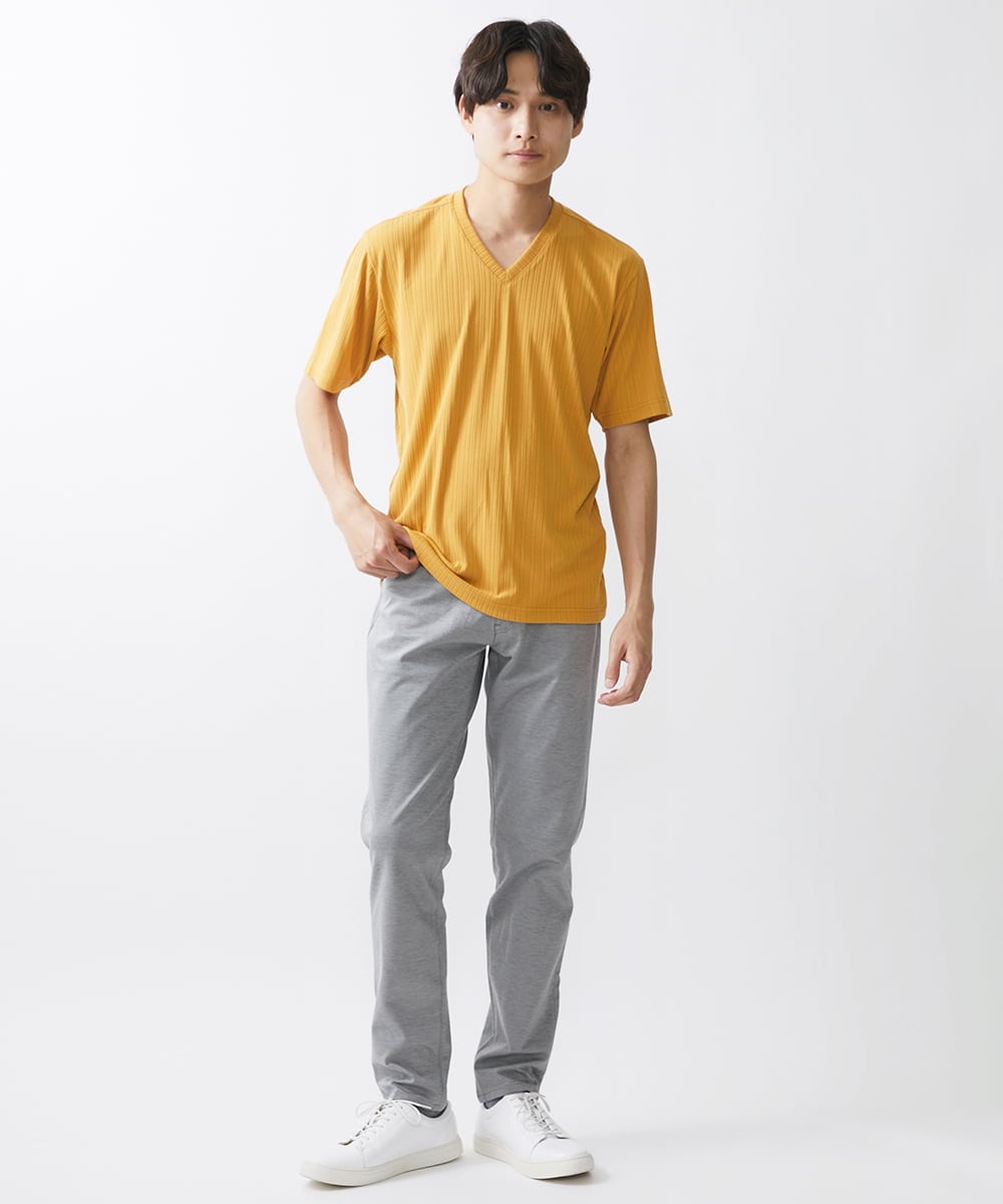 MKKGX15059 MK MICHEL KLEIN HOMME(MKミッシェルクランオム)  【ON/OFF対応】ランダムストライプカットソー マスタード