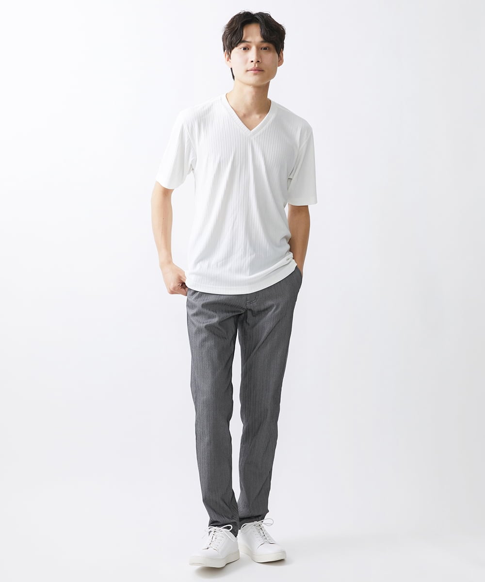 MKKGX15059 MK MICHEL KLEIN HOMME(MKミッシェルクランオム)  【ON/OFF対応】ランダムストライプカットソー ホワイト