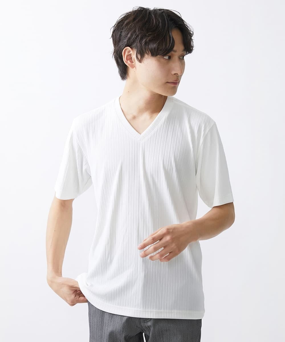 MKKGX15059 MK MICHEL KLEIN HOMME(MKミッシェルクランオム)  【ON/OFF対応】ランダムストライプカットソー ホワイト
