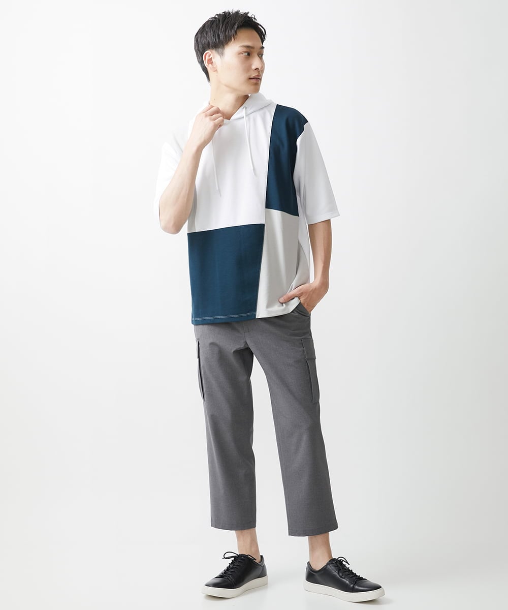 MKKGX41090 MK MICHEL KLEIN HOMME(MKミッシェルクランオム) COOLブロックフーディ / リサイクルポリエステル ホワイト