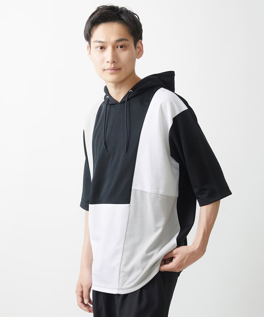 MKKGX41090 MK MICHEL KLEIN HOMME(MKミッシェルクランオム) COOLブロックフーディ / リサイクルポリエステル ブラック