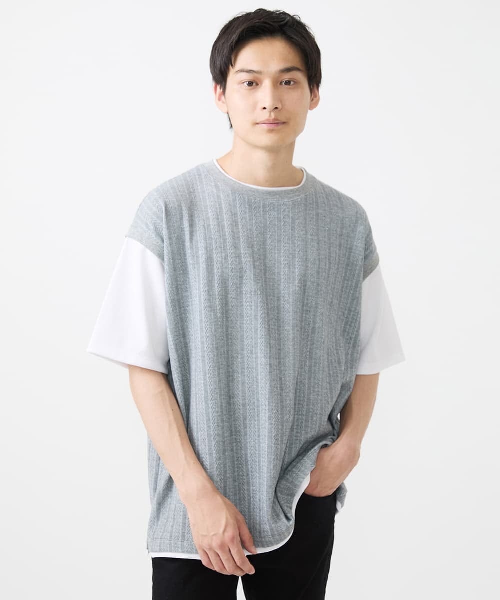 MKKGX44069 MK MICHEL KLEIN HOMME(MKミッシェルクランオム) フェイクベストカットソー グレー