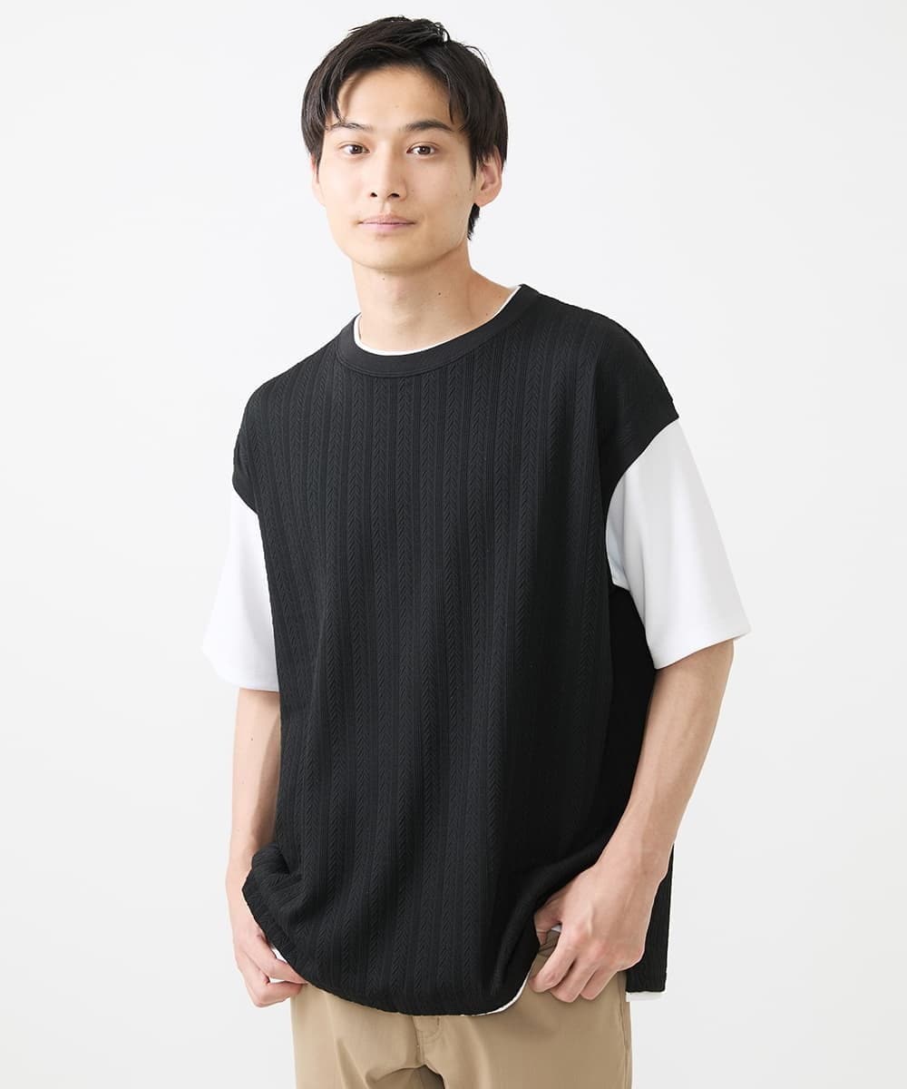 MKKGX44069 MK MICHEL KLEIN HOMME(MKミッシェルクランオム) フェイクベストカットソー ブラック