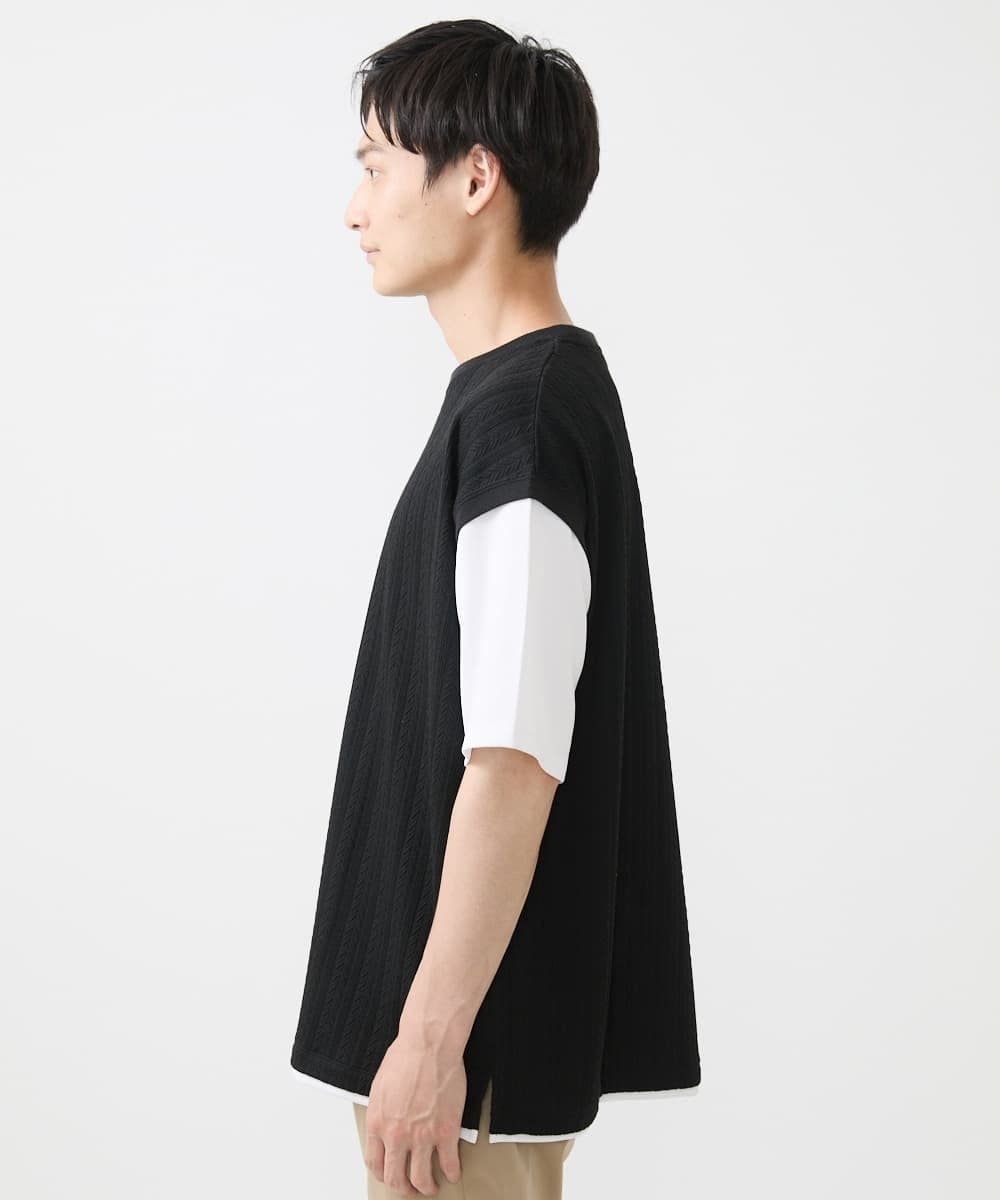 MKKGX44069 MK MICHEL KLEIN HOMME(MKミッシェルクランオム) フェイクベストカットソー ブラック
