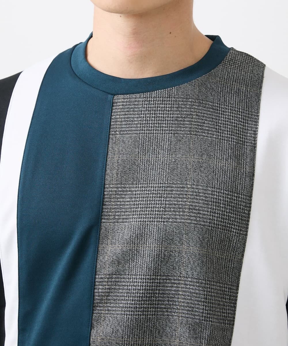 MKKGX46059 MK MICHEL KLEIN HOMME(MKミッシェルクランオム) 【涼感素材】Tシャツ/クールタッチグレンチェックキリカエブロック グリーン