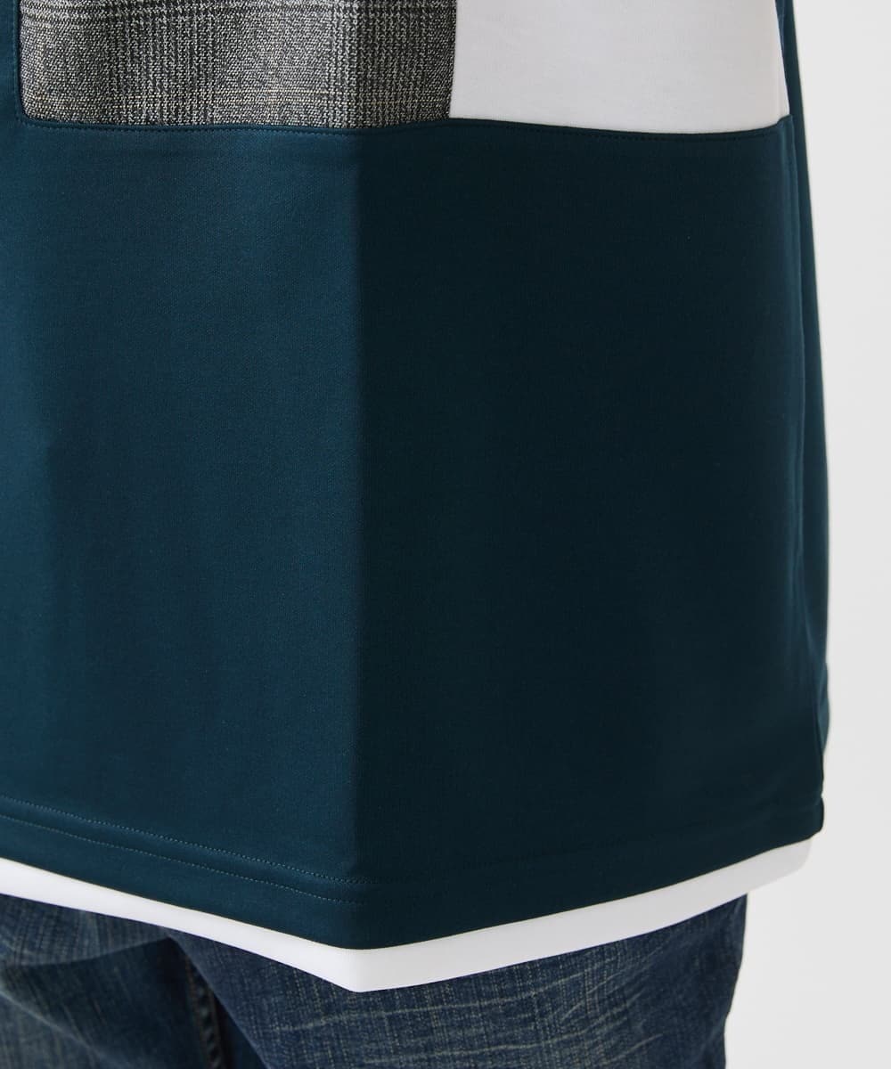 MKKGX46059 MK MICHEL KLEIN HOMME(MKミッシェルクランオム) 【涼感素材】Tシャツ/クールタッチグレンチェックキリカエブロック グリーン