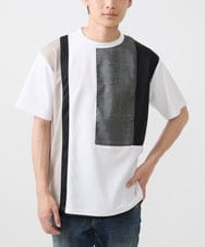 MKKGX46059 MK MICHEL KLEIN HOMME(MKミッシェルクランオム) 【涼感素材】Tシャツ/クールタッチグレンチェックキリカエブロック ホワイト