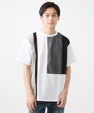 MKKGX46059 MK MICHEL KLEIN HOMME(MKミッシェルクランオム) 【涼感素材】Tシャツ/クールタッチグレンチェックキリカエブロック ホワイト