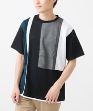 MKKGX46059 MK MICHEL KLEIN HOMME(MKミッシェルクランオム) 【涼感素材】Tシャツ/クールタッチグレンチェックキリカエブロック ブラック