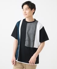 MKKGX46059 MK MICHEL KLEIN HOMME(MKミッシェルクランオム) 【涼感素材】Tシャツ/クールタッチグレンチェックキリカエブロック ブラック