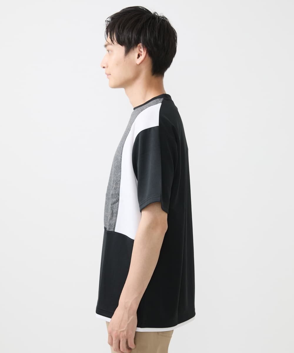 MKKGX46059 MK MICHEL KLEIN HOMME(MKミッシェルクランオム) 【涼感素材】Tシャツ/クールタッチグレンチェックキリカエブロック ブラック
