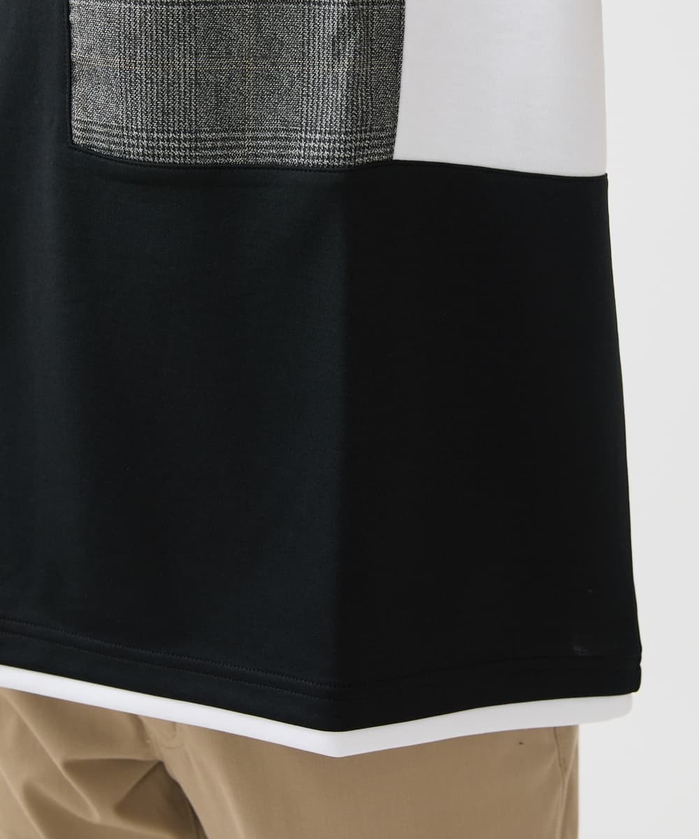 MKKGX46059 MK MICHEL KLEIN HOMME(MKミッシェルクランオム) 【涼感素材】Tシャツ/クールタッチグレンチェックキリカエブロック ブラック