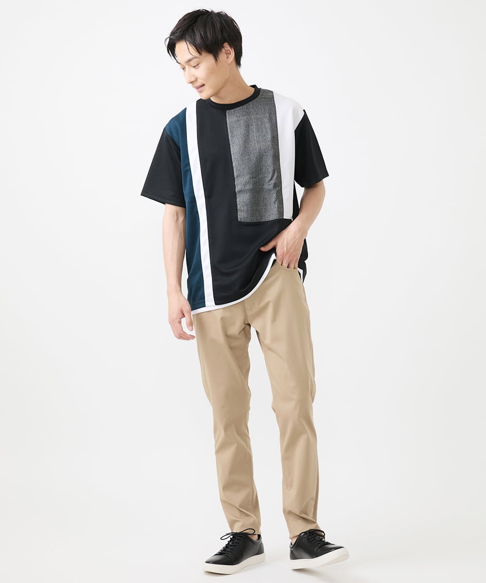 MKKGX46059 MK MICHEL KLEIN HOMME(MKミッシェルクランオム) 【涼感素材】Tシャツ/クールタッチグレンチェックキリカエブロック ブラック