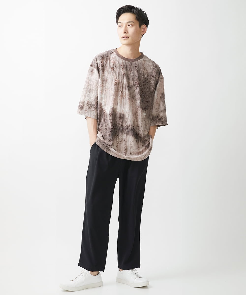 MKKGX79089 MK MICHEL KLEIN HOMME(MKミッシェルクランオム) ヴィンテージダメージカットソー / タイダイ染め加工 ベージュ