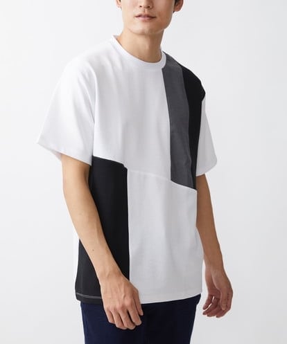 MK MICHEL KLEIN HOMME(MK ミッシェルクランオム) クールタッチリサイクルポリブロックカットソー ホワイト/白