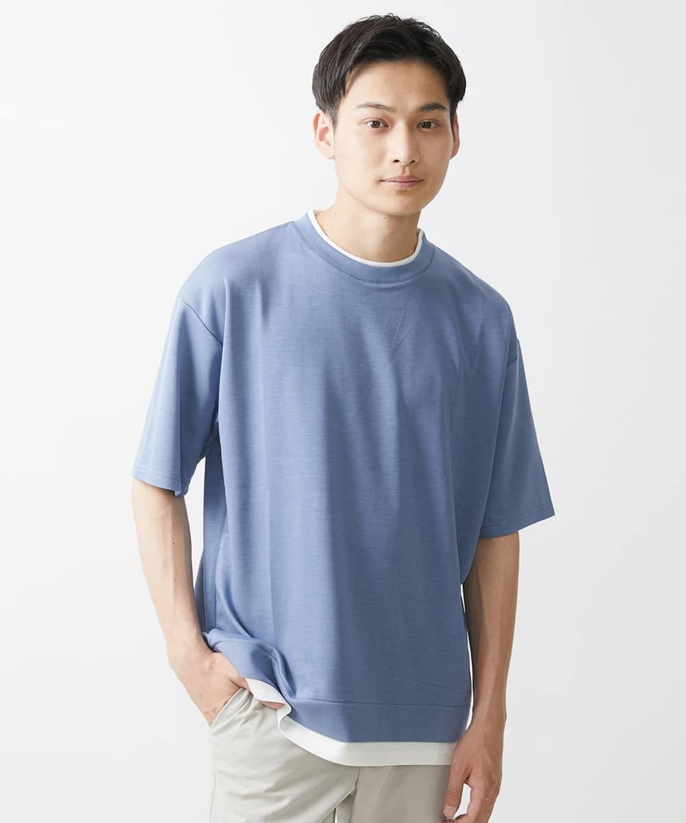 MKKGX84079 MK MICHEL KLEIN HOMME(MKミッシェルクランオム) フェイクレイヤードカットソー ライトブルー