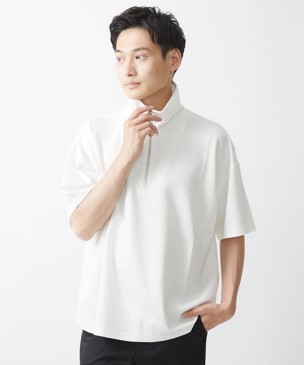 MKKGX86089 MK MICHEL KLEIN HOMME(MKミッシェルクランオム) ハイネックハーフジップカットソー ホワイト
