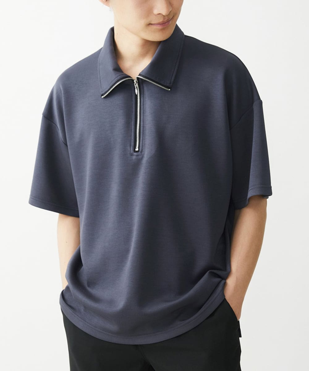 MKKGX86089 MK MICHEL KLEIN HOMME(MKミッシェルクランオム) ハイネックハーフジップカットソー ダークグレー