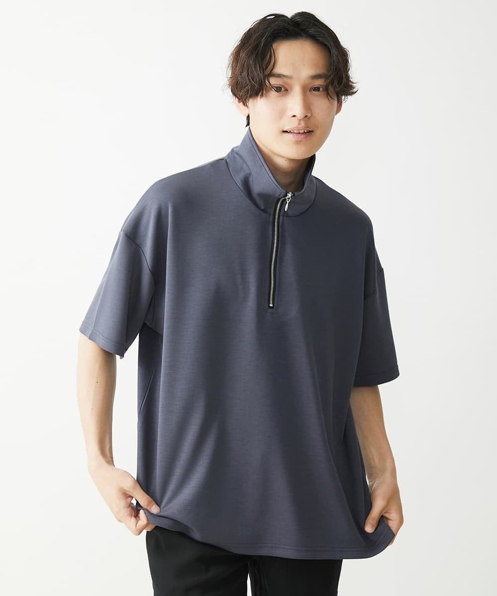 MKKGX86089 MK MICHEL KLEIN HOMME(MKミッシェルクランオム) ハイネックハーフジップカットソー ダークグレー