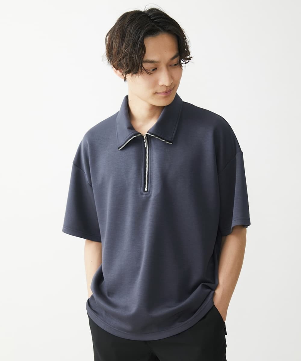 MKKGX86089 MK MICHEL KLEIN HOMME(MKミッシェルクランオム) ハイネックハーフジップカットソー ダークグレー