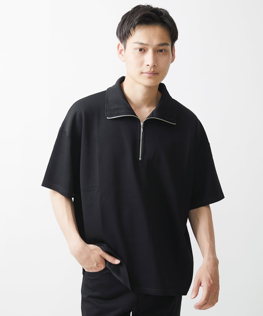 MKKGX86089 MK MICHEL KLEIN HOMME(MKミッシェルクランオム) ハイネックハーフジップカットソー ブラック