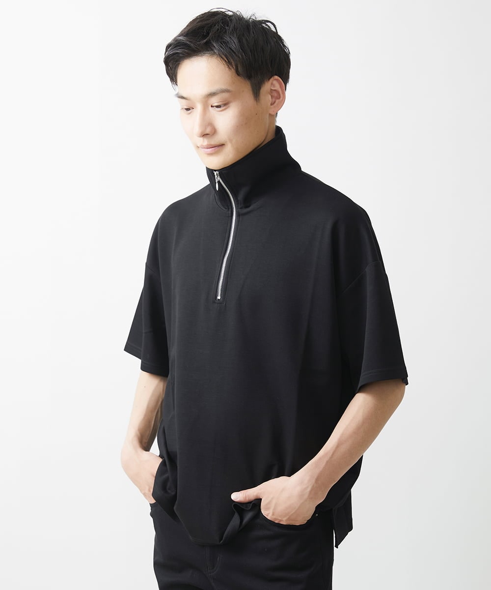 MKKGX86089 MK MICHEL KLEIN HOMME(MKミッシェルクランオム) ハイネックハーフジップカットソー ブラック