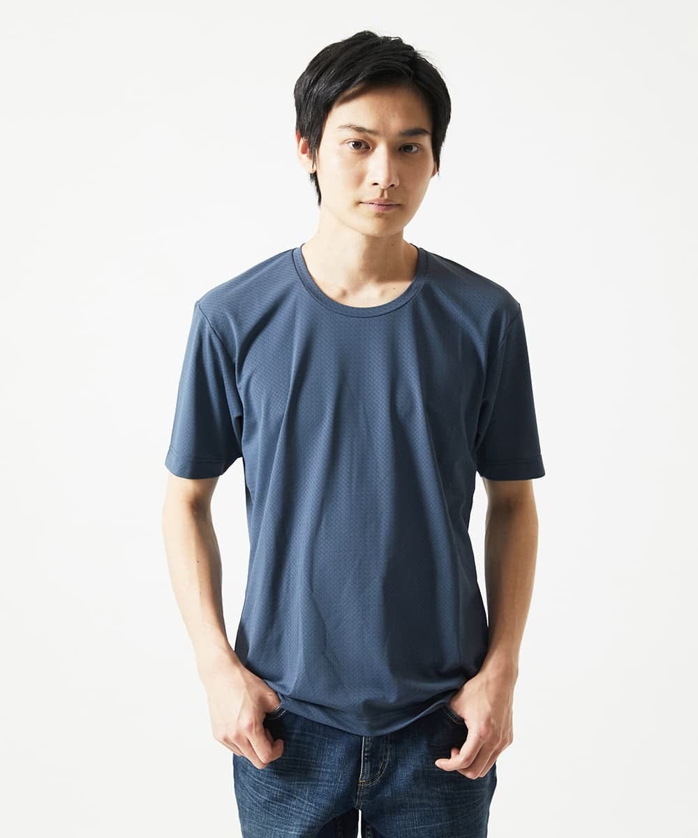 MKKHA57050 MK MICHEL KLEIN HOMME(MKミッシェルクランオム) 【涼 / 冷】Tシャツ / クロスウエーブジャガード ネイビー