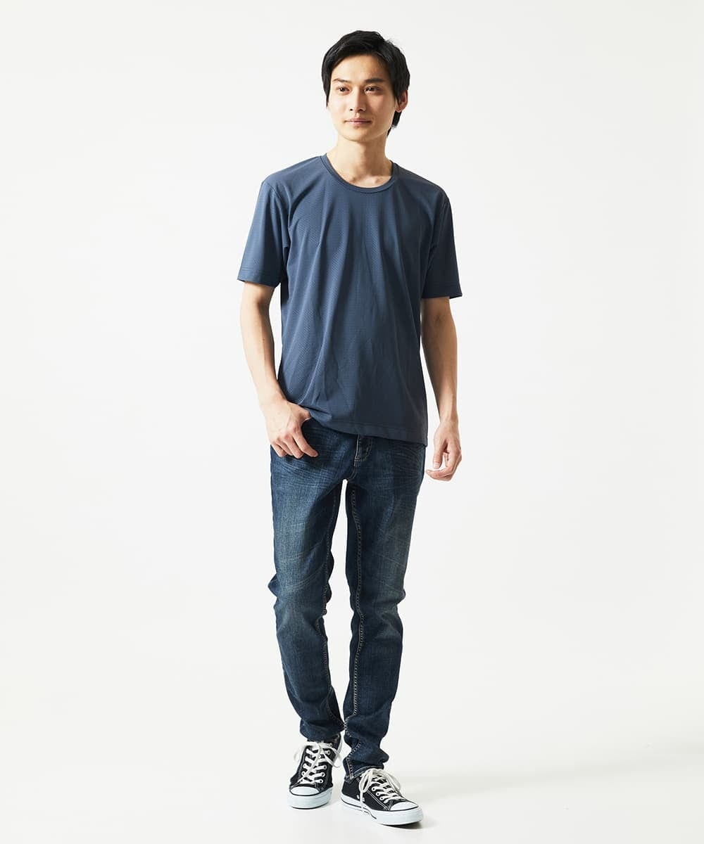 MKKHA57050 MK MICHEL KLEIN HOMME(MKミッシェルクランオム) 【涼 / 冷】Tシャツ / クロスウエーブジャガード ネイビー