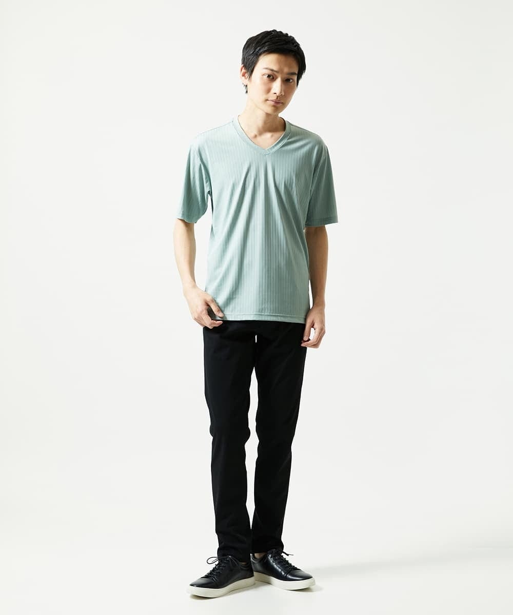 MKKHA60050 MK MICHEL KLEIN HOMME(MKミッシェルクランオム) 【洗える】ハリヌキテレコＶネック半袖 グリーン