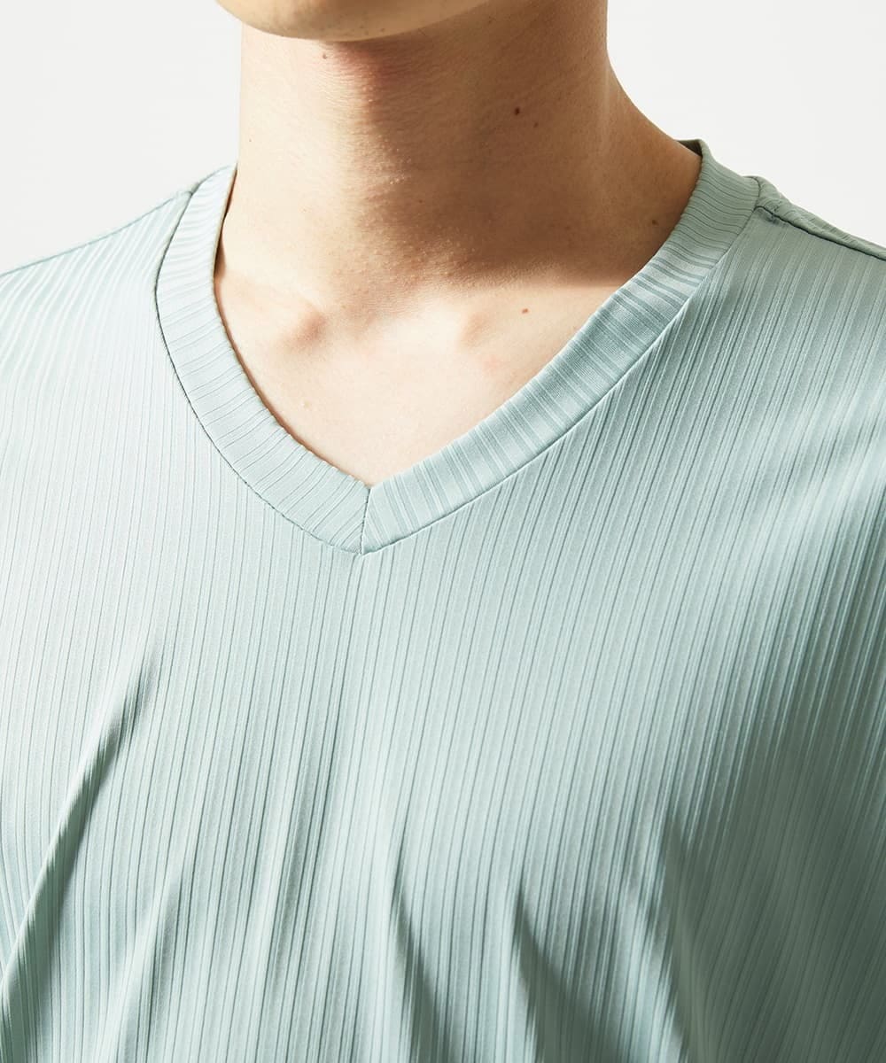 MKKHA60050 MK MICHEL KLEIN HOMME(MKミッシェルクランオム) 【洗える】ハリヌキテレコＶネック半袖 グリーン