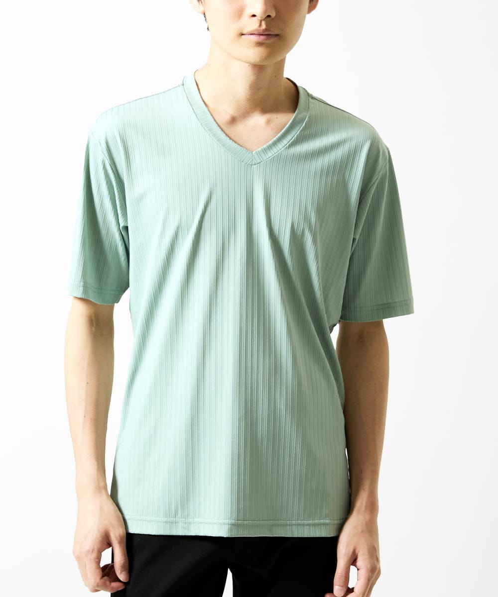 MKKHA60050 MK MICHEL KLEIN HOMME(MKミッシェルクランオム) 【洗える】ハリヌキテレコＶネック半袖 グリーン
