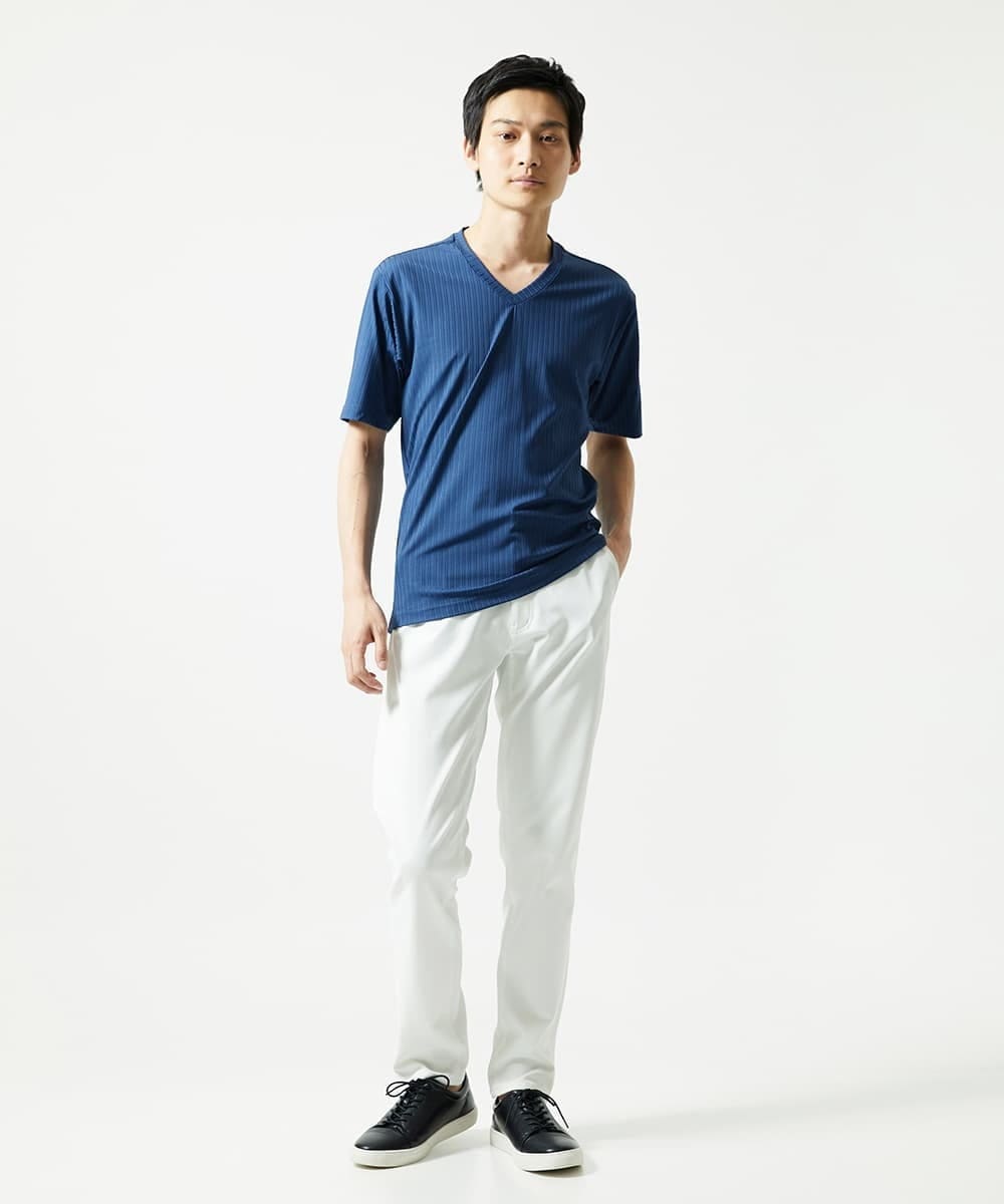 MKKHA60050 MK MICHEL KLEIN HOMME(MKミッシェルクランオム) 【洗える】ハリヌキテレコＶネック半袖 ブルー