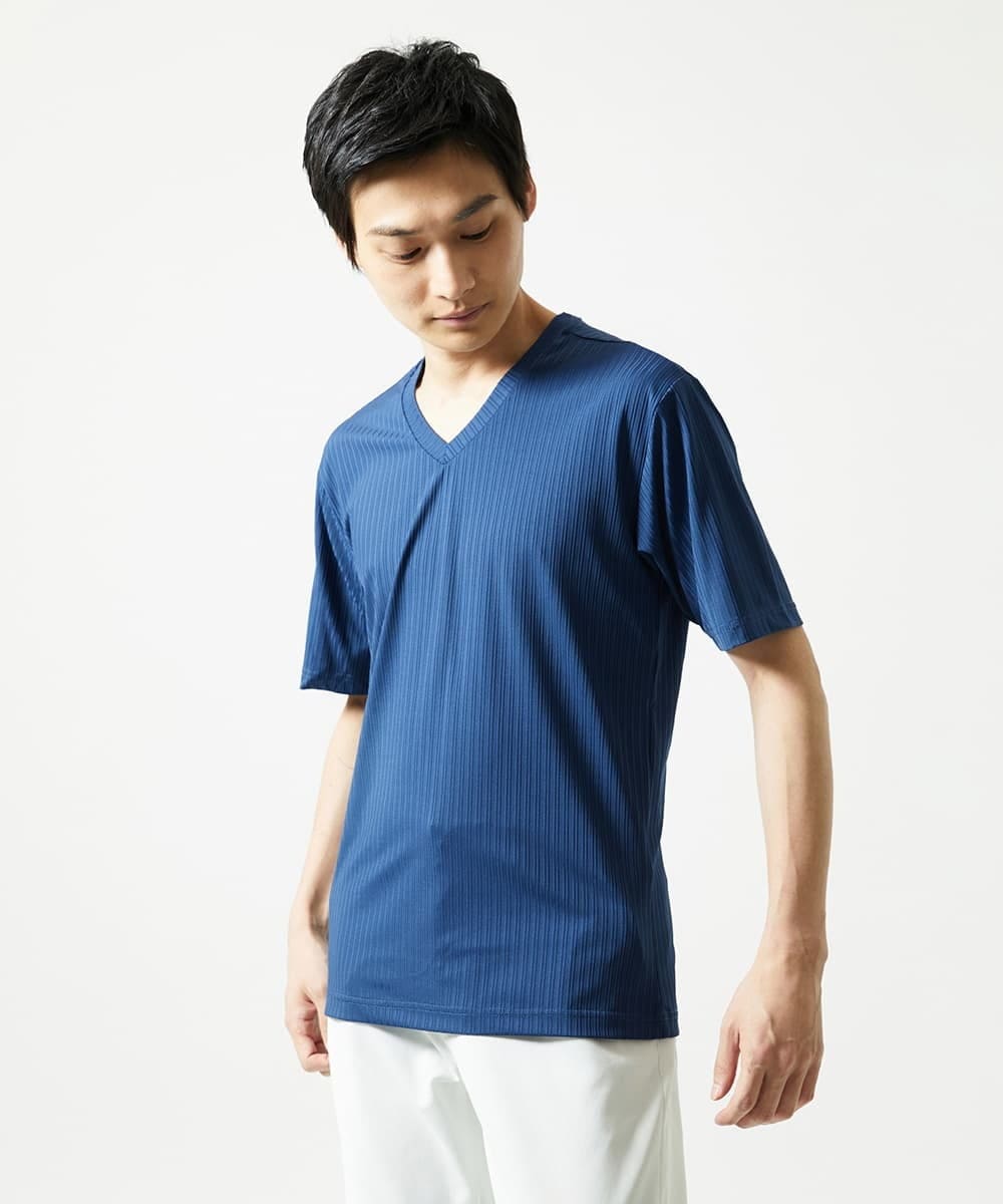 MKKHA60050 MK MICHEL KLEIN HOMME(MKミッシェルクランオム) 【洗える】ハリヌキテレコＶネック半袖 ブルー