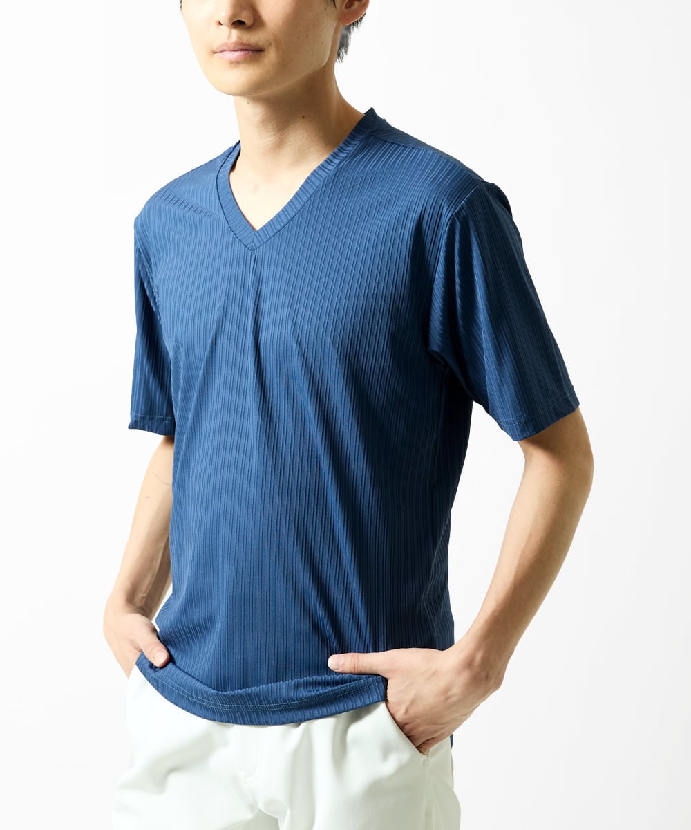 MKKHA60050 MK MICHEL KLEIN HOMME 【洗える】ハリヌキテレコＶネック半袖